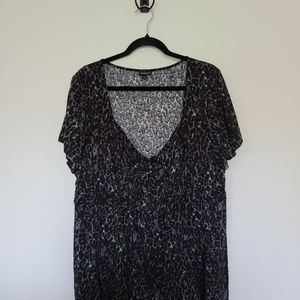 Black Lace-Up Leopard Print Blouse